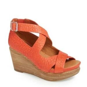 Gentle Souls Women's Orange Leather Jasione Wedge Platform Sandals  Size 8.5